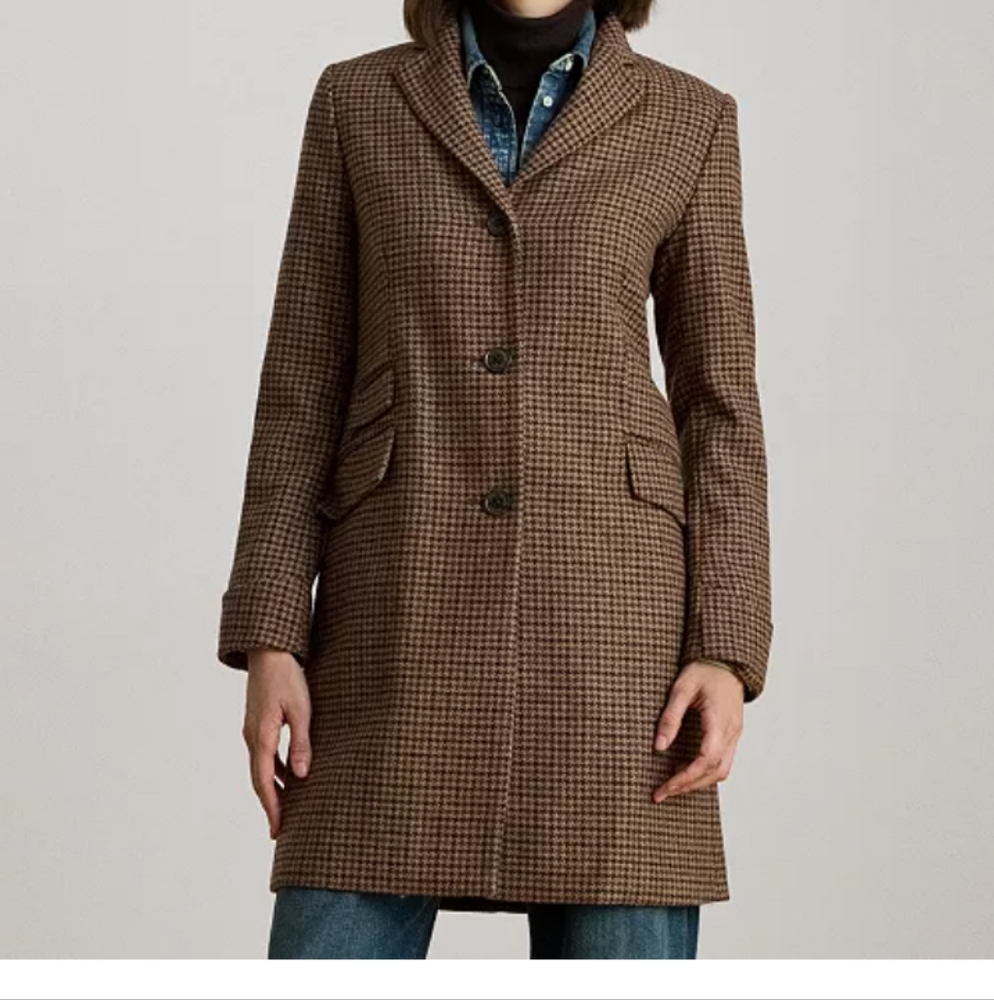 Ralph Lauren Brown Houndstooth Trench Coat